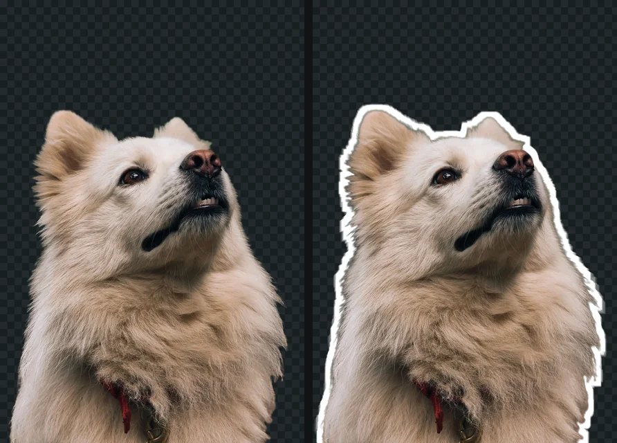 The dog cutout on its own, and with a thick white sticker border around it